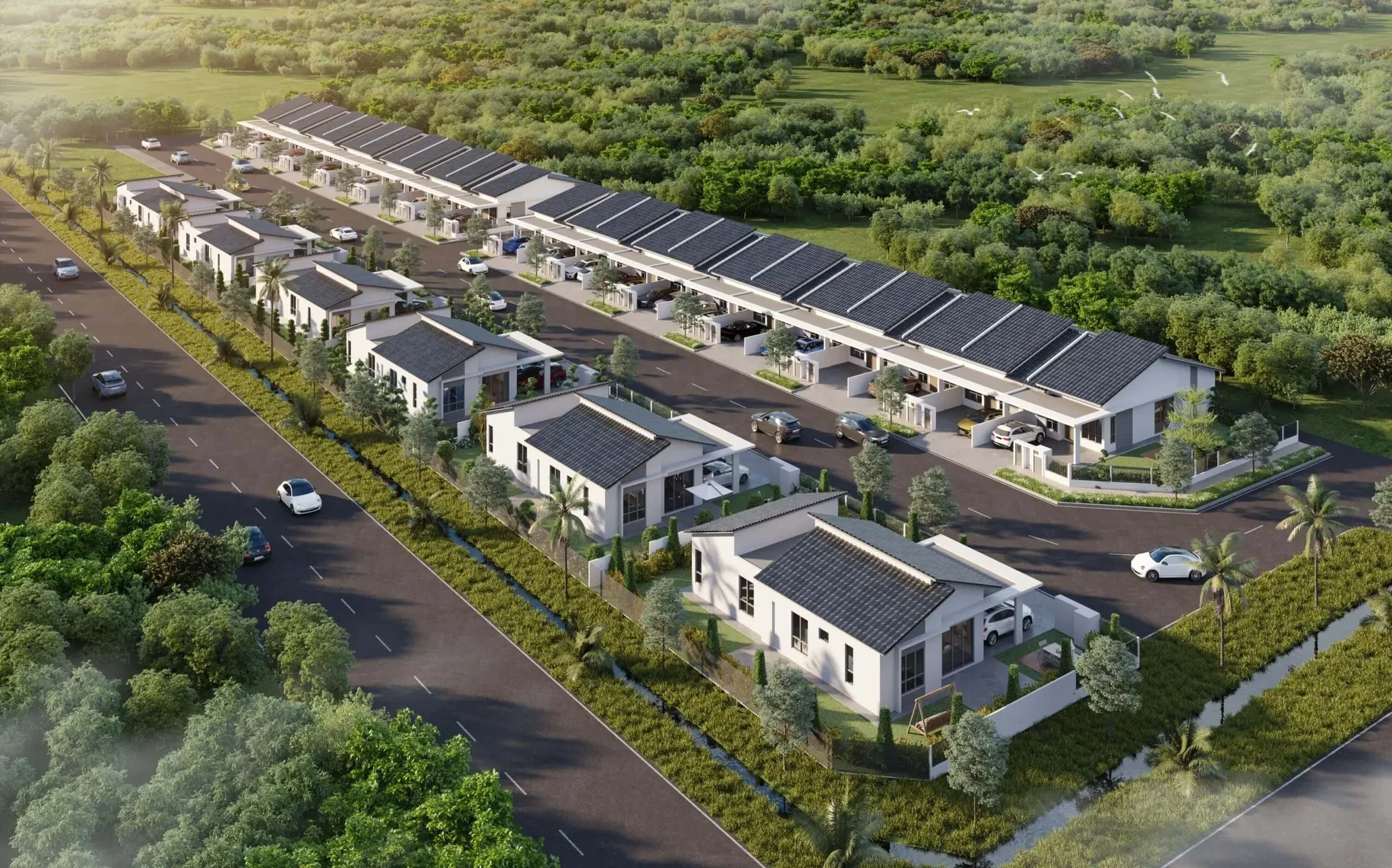 Aerial view of the single-storey homes at Taman Langat Utama 2, Bukit Changgang